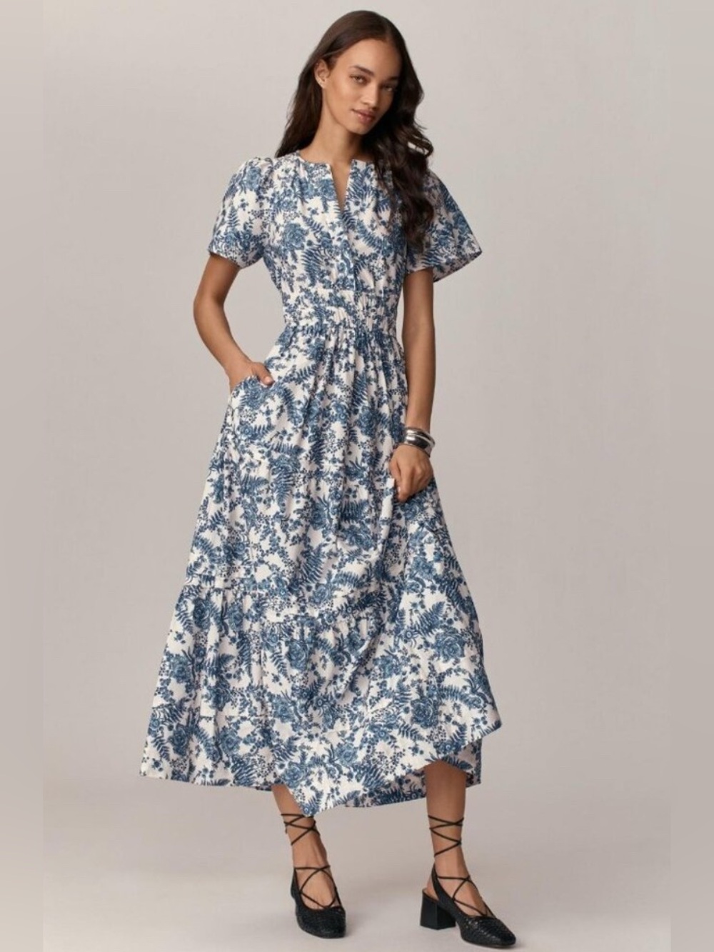 Anthropologie Blue and White Somerset Maxi Dress
